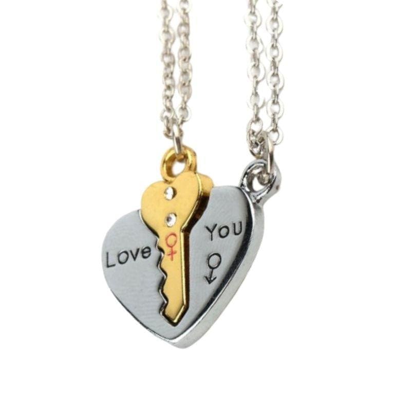 Key and Heart Necklace Set for Couples